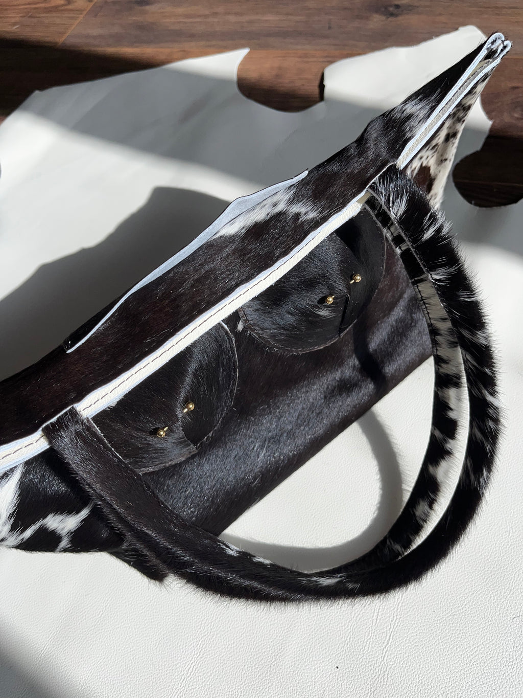 Black Cowhide Pierced Tote