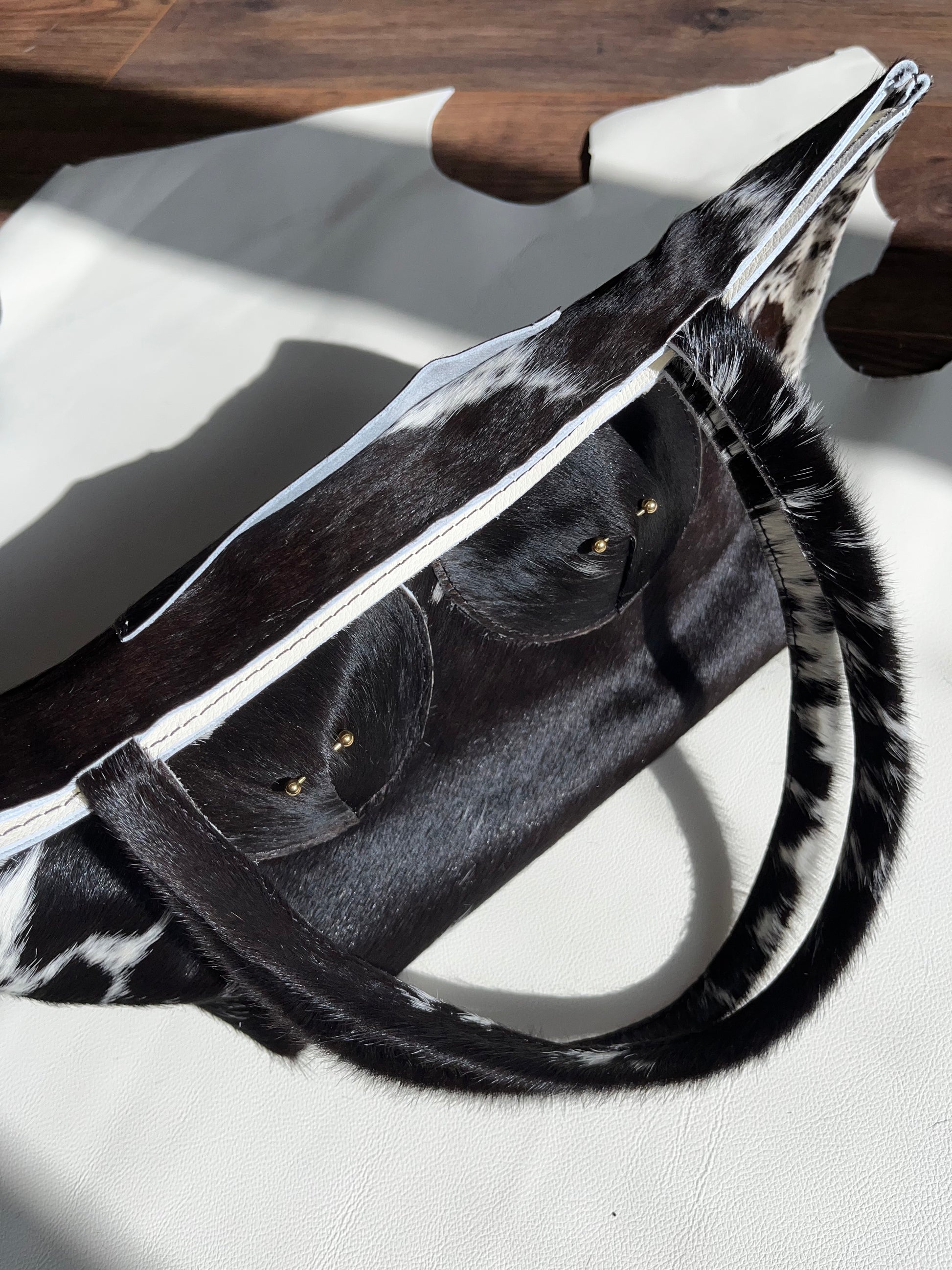 Black Cowhide Pierced Tote