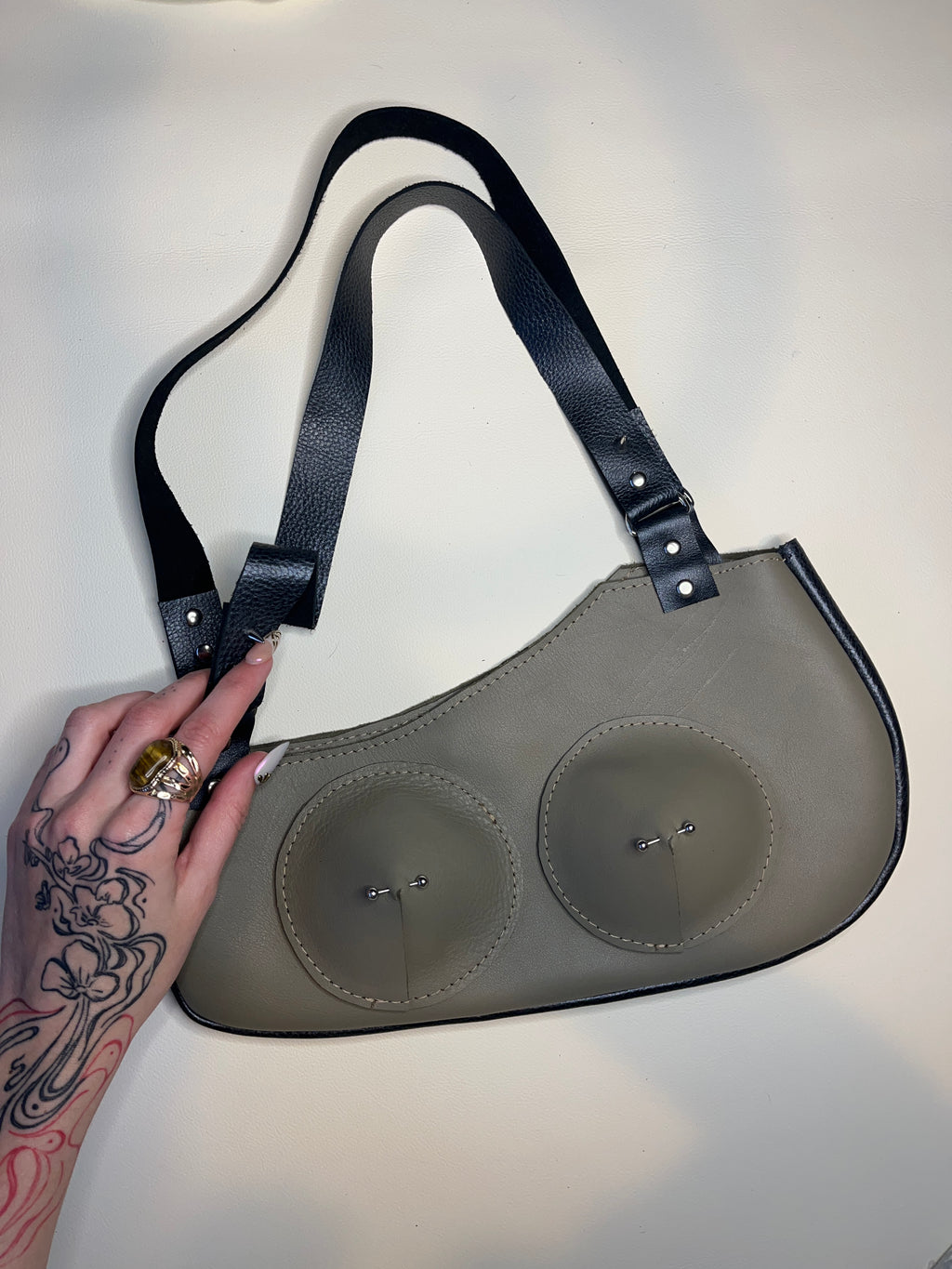 Khaki pierced shoulder bag