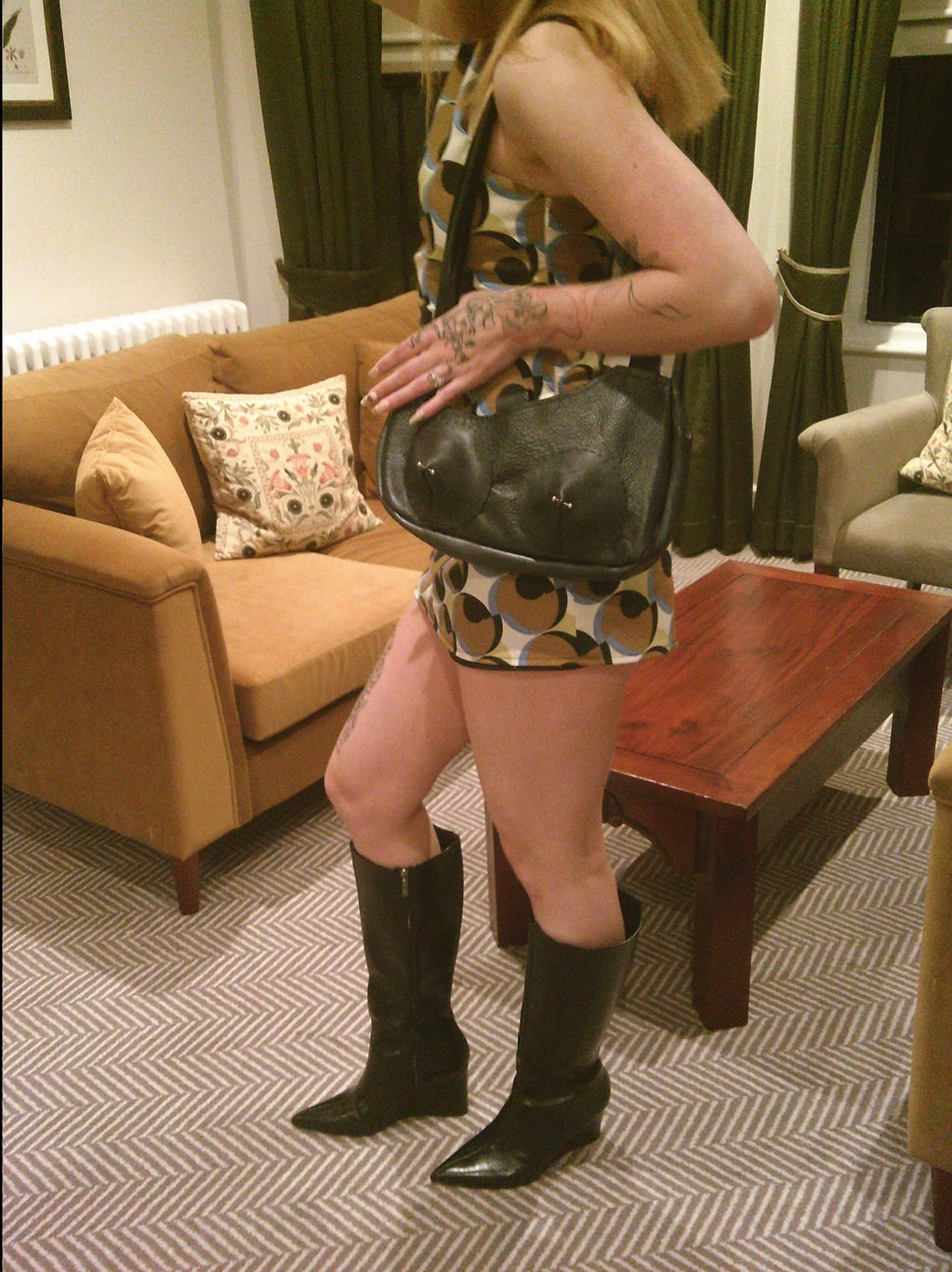 Gunmetal Pierced Shoulder Bag