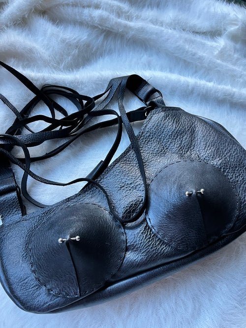 Gunmetal Pierced Shoulder Bag